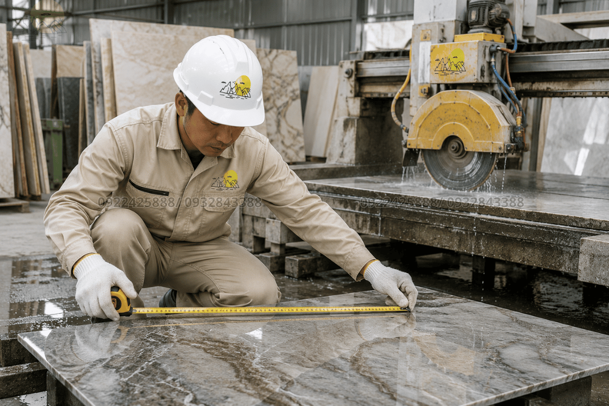 Đo đạc và cắt đá chuẩn xác theo kích thước thực tế của từng bậc cầu thang