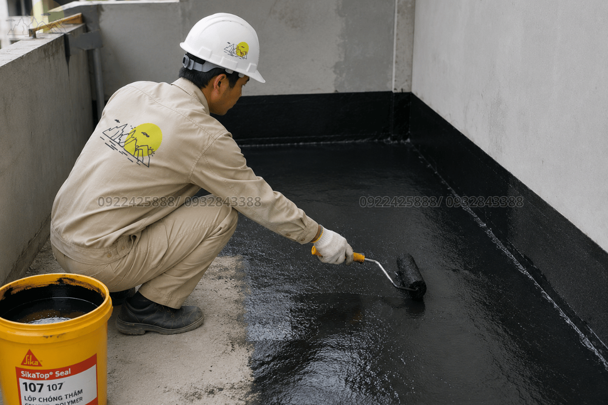Xử lý chống thấm toàn bộ bề mặt sàn là khâu quan trọng nhất khi thi công nhà tắm