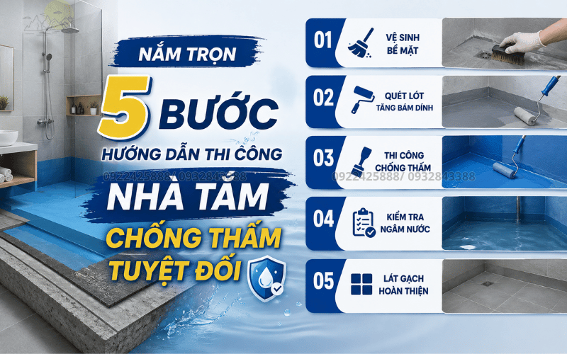 Nắm trọn 5 bước hướng dẫn thi công nhà tắm chống thấm tuyệt đối