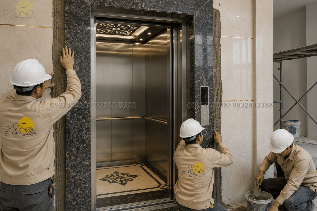 Quy trình thi công ốp đá dựa trên kích thước cửa thang máy tiêu chuẩn