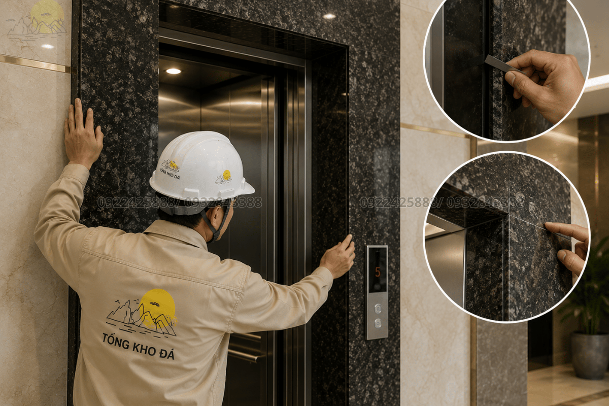 Kiểm tra độ khít sát sau khi thi công theo kích thước cửa thang máy tiêu chuẩn
