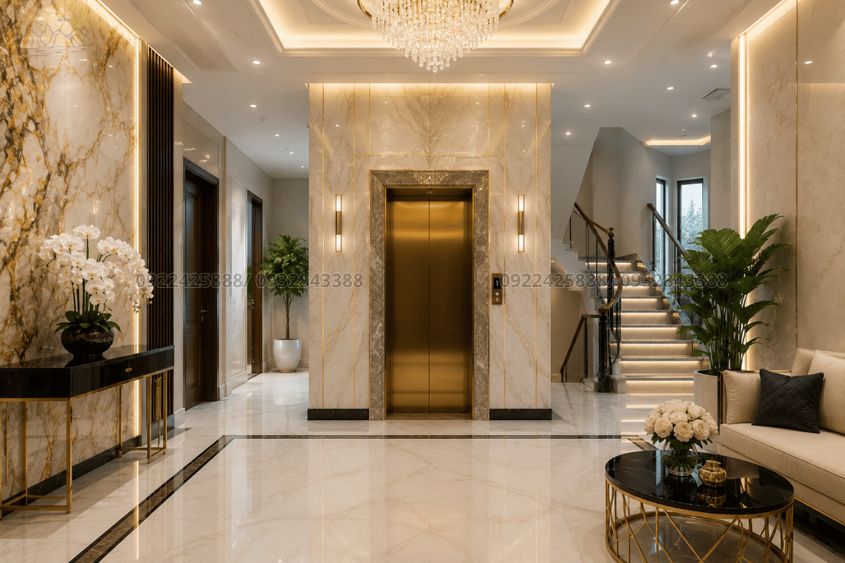 Kích thước cửa thang máy tiêu chuẩn giúp việc thi công ốp đá đạt tính thẩm mỹ cao