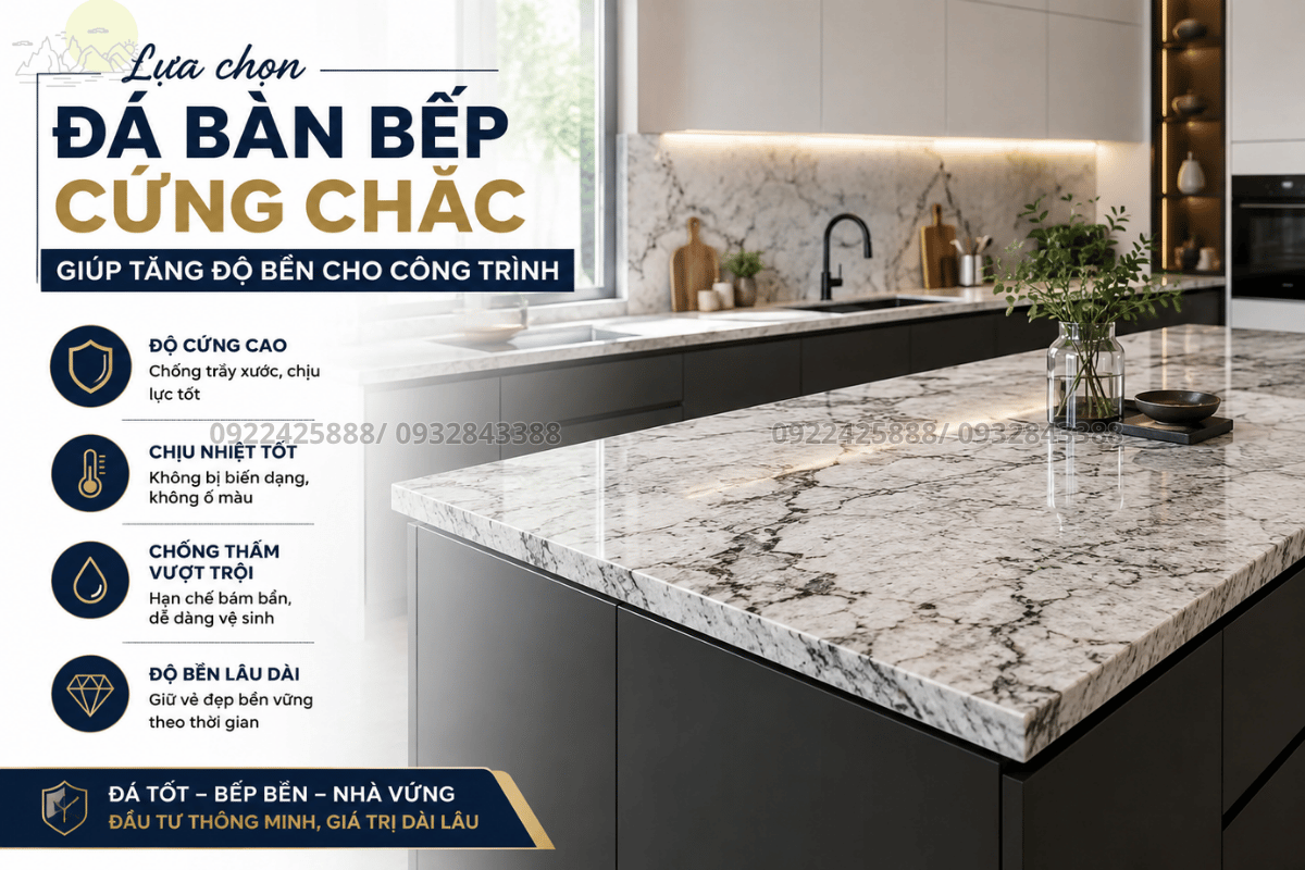Lựa chọn đá bàn bếp cứng chắc giúp tăng độ bền cho công trình
