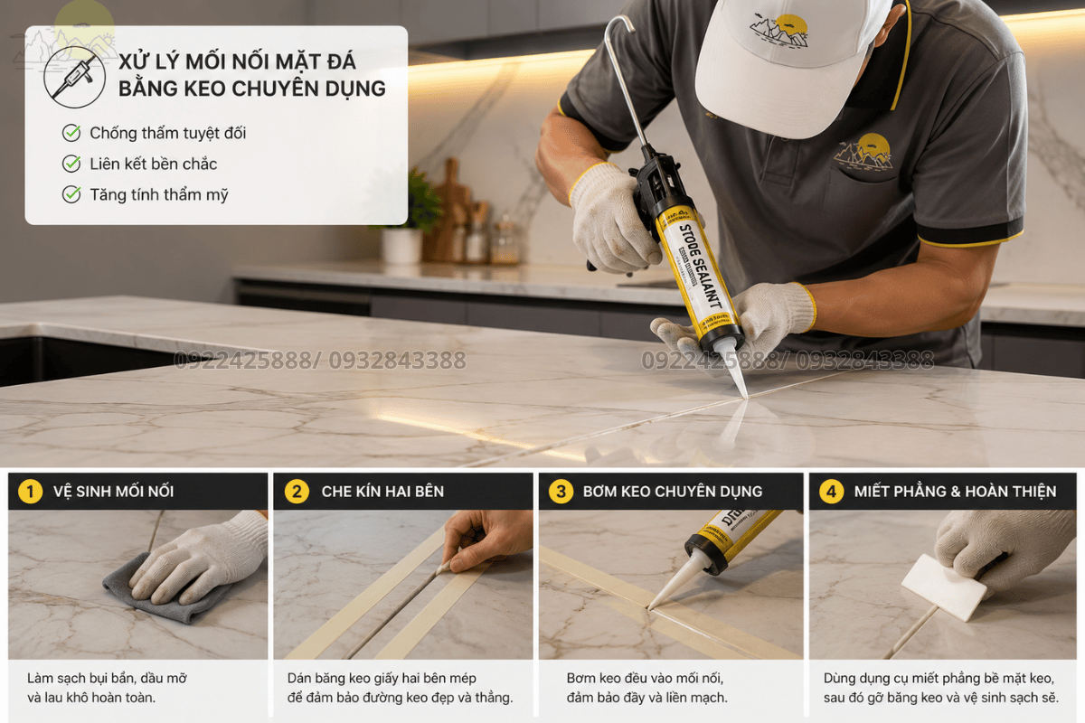 Kỹ thuật xử lý mối nối giúp bàn bếp không bị ngấm nước