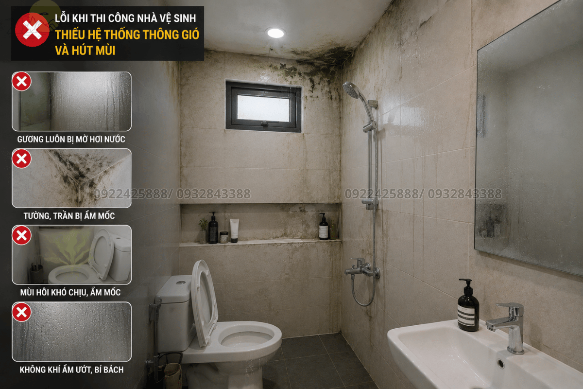Lắp đặt ống nước sai kỹ thuật là lỗi khi thi công nhà vệ sinh gây mùi hôi