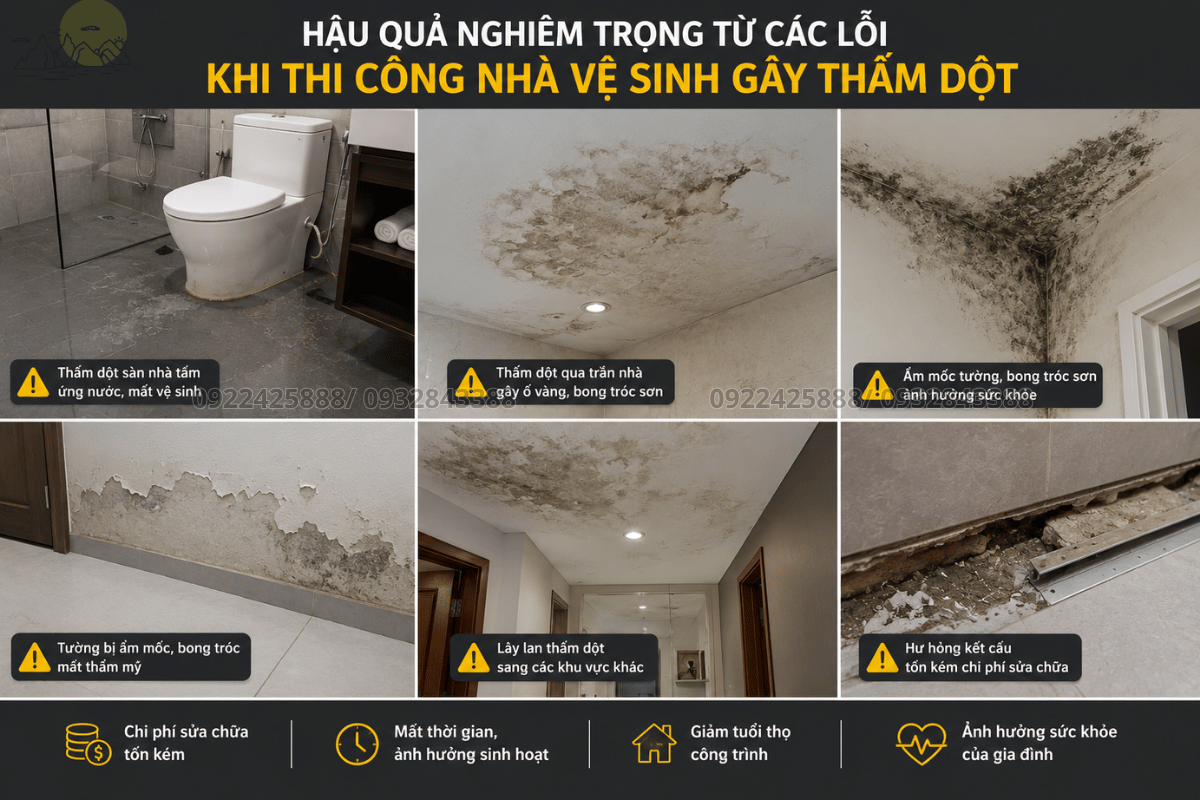 Hậu quả nghiêm trọng từ các lỗi khi thi công nhà vệ sinh gây thấm dột