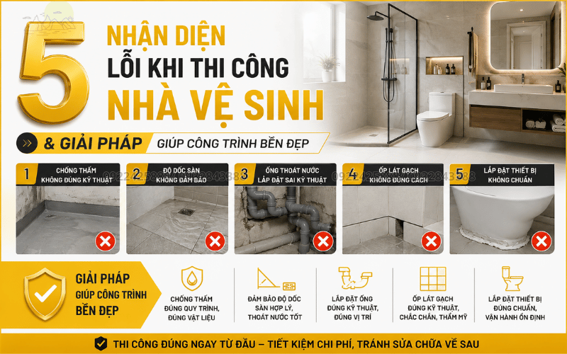 Nhận diện 5 lỗi khi thi công nhà vệ sinh & Giải pháp giúp công trình bền đẹp 