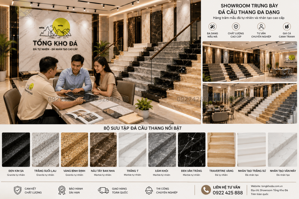 Nên dùng đá tự nhiên hay nhân tạo cho cầu thang tham khảo tại Tổng Kho Đá