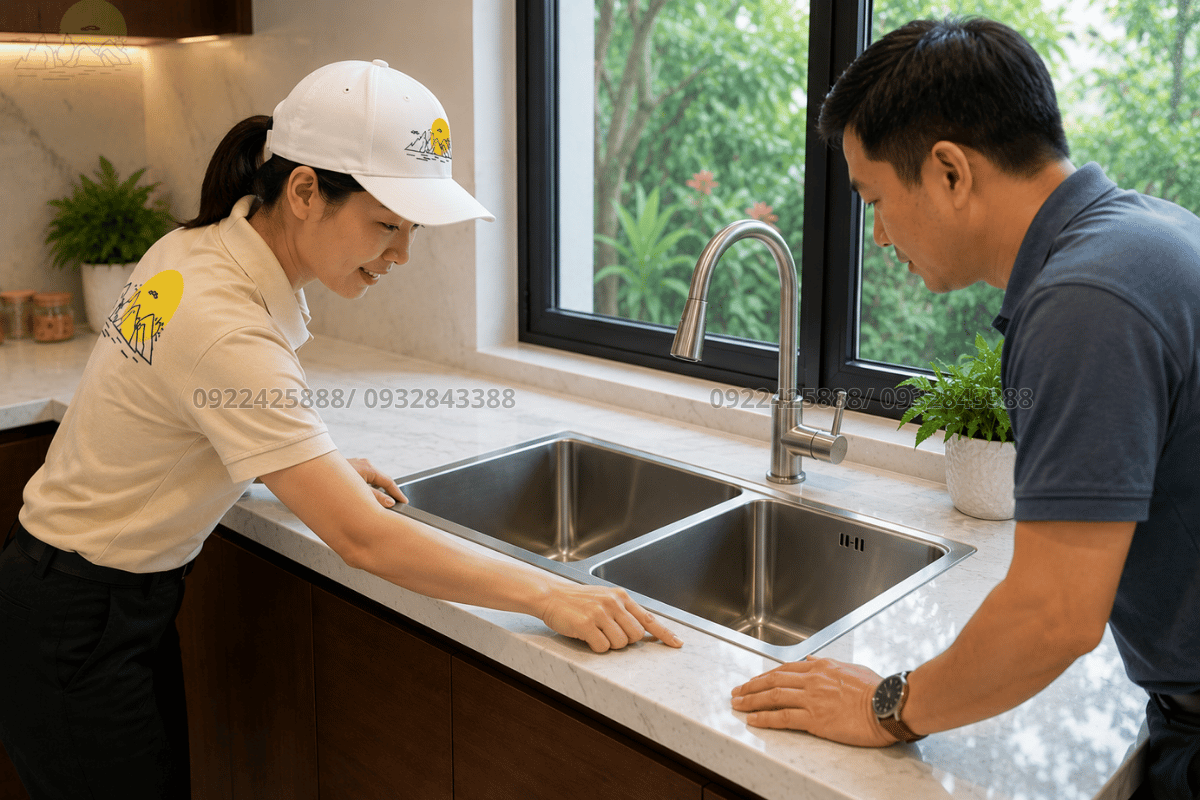 Sự hài lòng của khách hàng sau khi thi công bàn bếp có lavabo