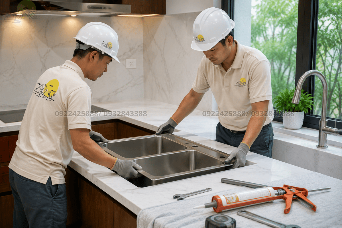 Quy trình chuyên nghiệp khi thi công bàn bếp có lavabo