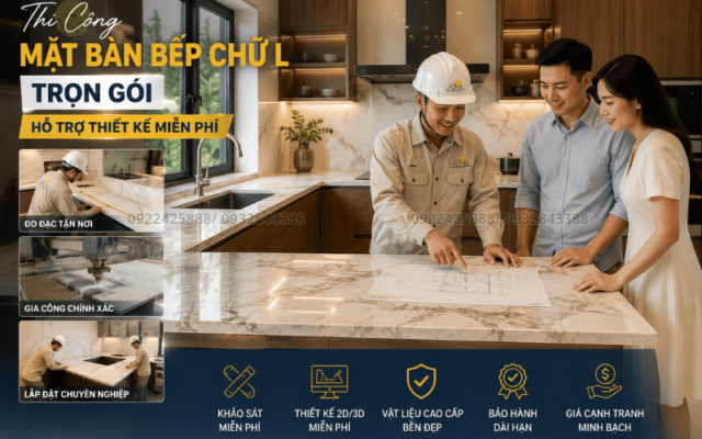 Thi Công Mặt Bàn Bếp Chữ L Trọn Gói Hỗ Trợ Thiết Kế Miễn Phí 