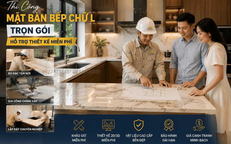Thi Công Mặt Bàn Bếp Chữ L Trọn Gói Hỗ Trợ Thiết Kế Miễn Phí 