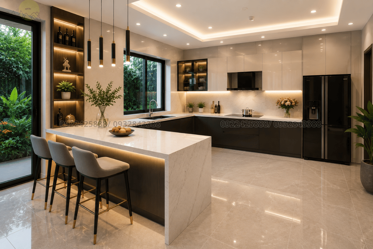 Tổng Kho Đá đơn vị thi công mặt bàn bếp chữ L trọn gói