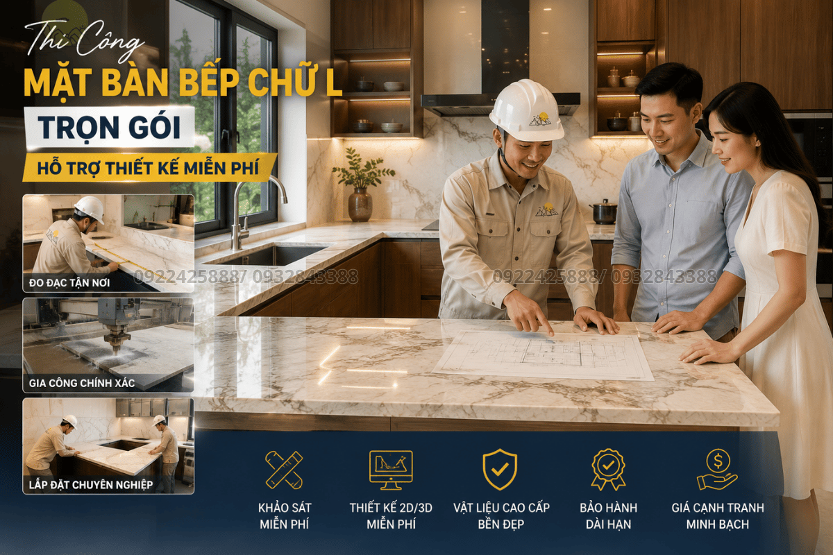 Thi Công Mặt Bàn Bếp Chữ L Trọn Gói Hỗ Trợ Thiết Kế Miễn Phí