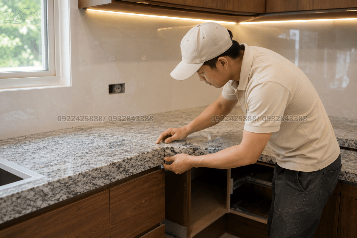 Kỹ thuật xử lý mối nối chuyên nghiệp khi thi công mặt bàn bếp chữ L