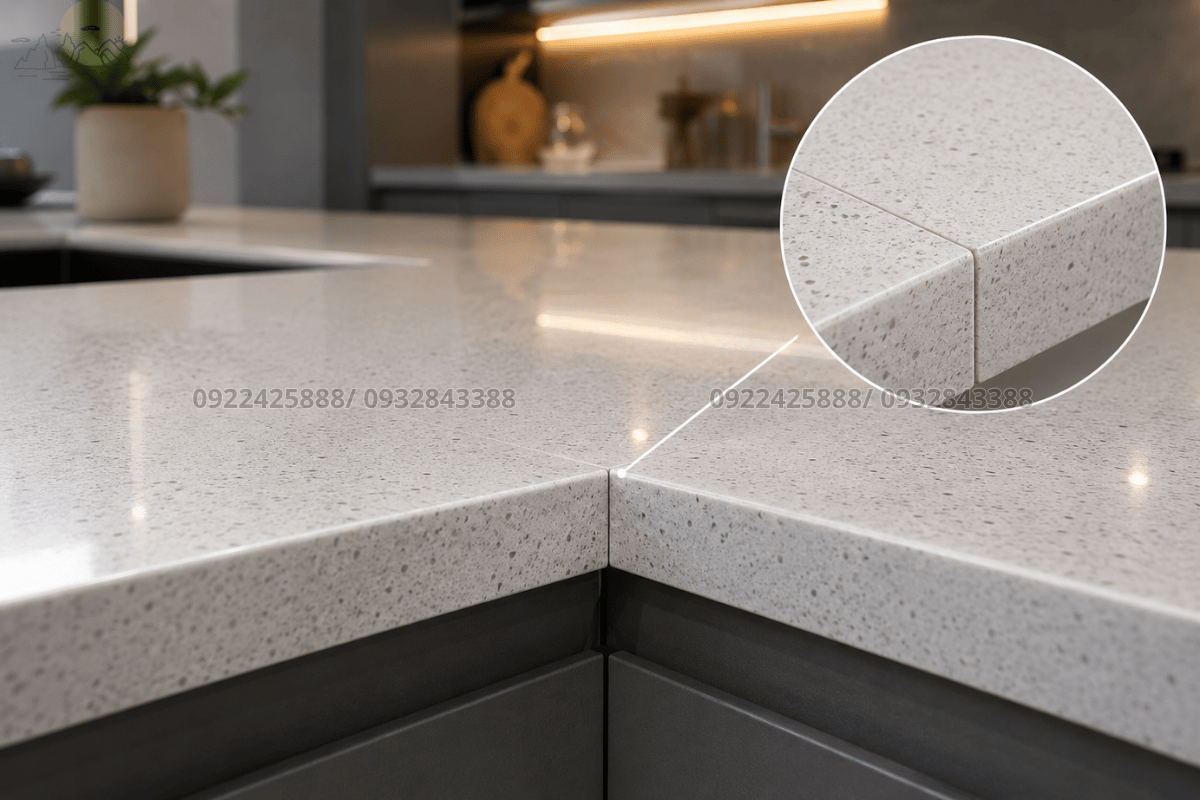 Mối nối hoàn hảo đạt tiêu chuẩn khi thi công mặt bàn bếp chữ L