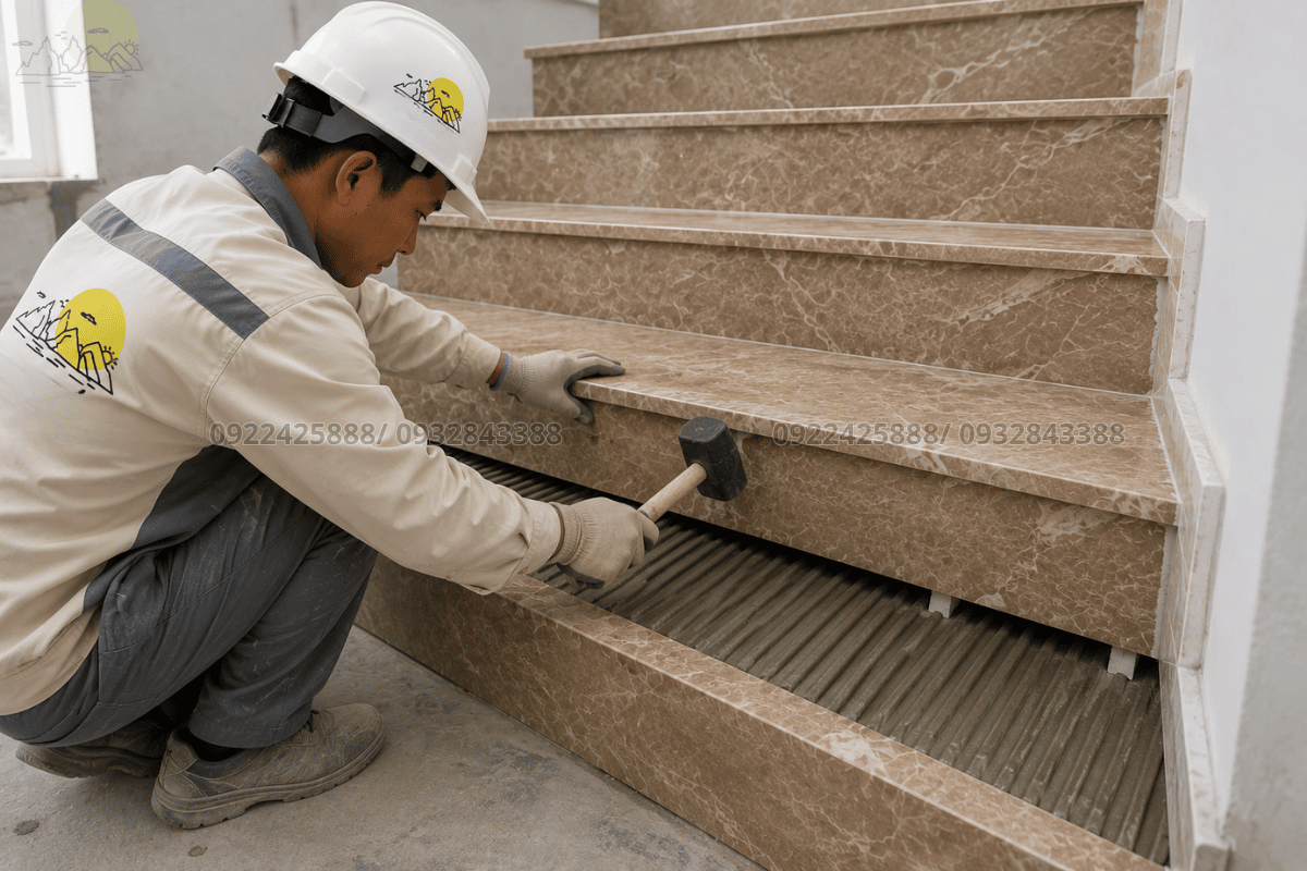 Kỹ thuật lắp đặt đúng tiêu chuẩn thi công đá cầu thang đảm bảo độ bền
