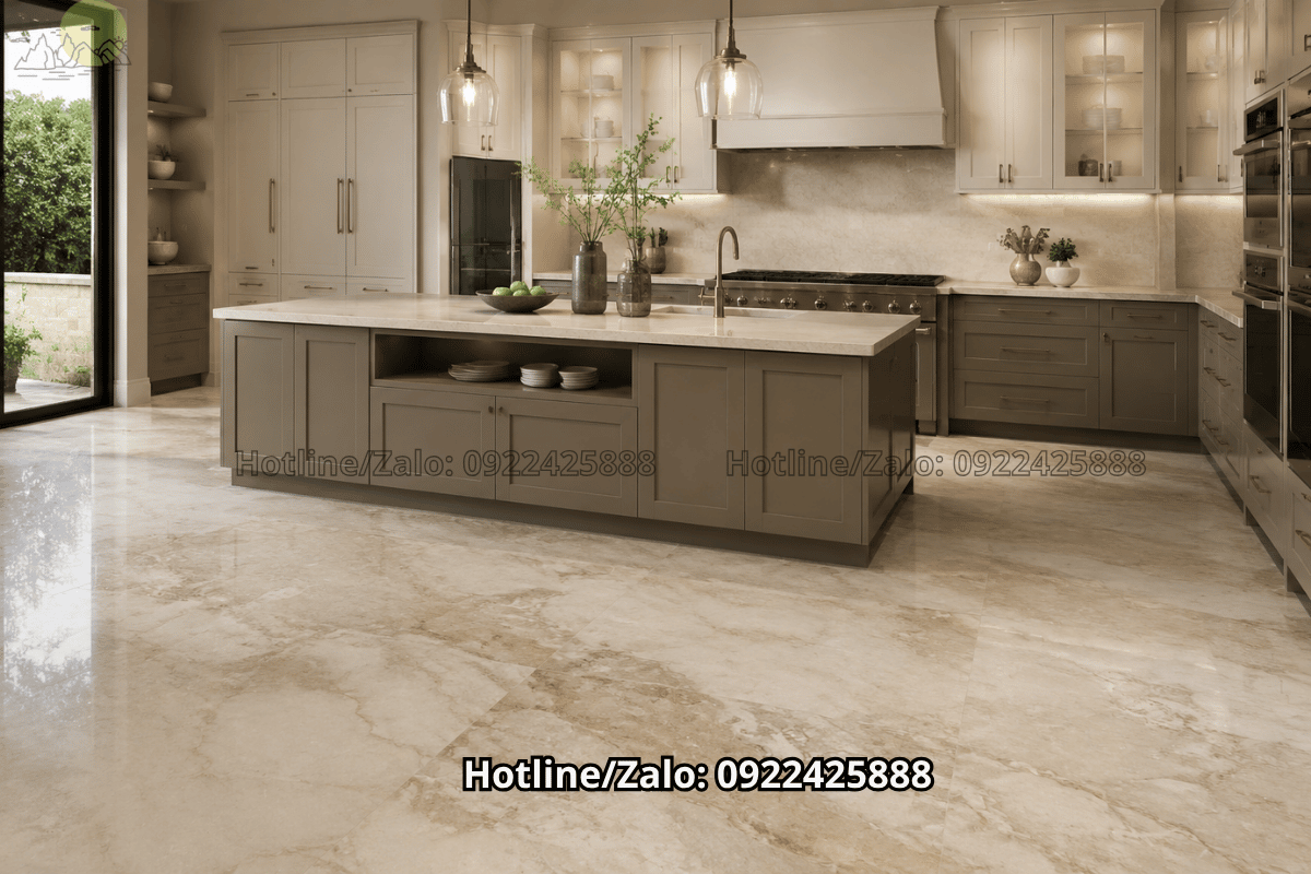 Sàn bếp sử dụng đá tự nhiên vân mây màu be