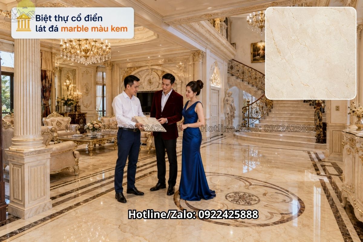 Đá nhân tạo màu sáng lát sàn biệt thự hiện đại sang trọng