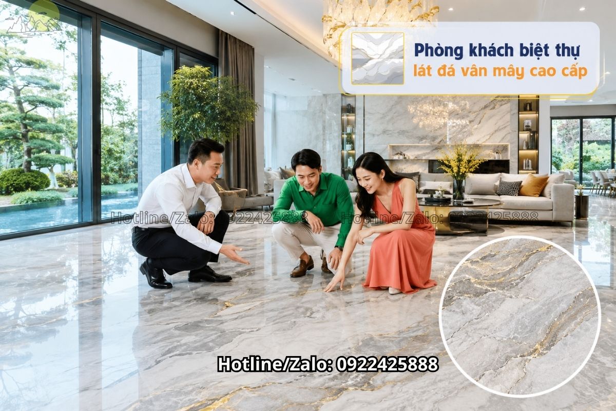 Đá marble màu kem lát sàn biệt thự phong cách cổ điển