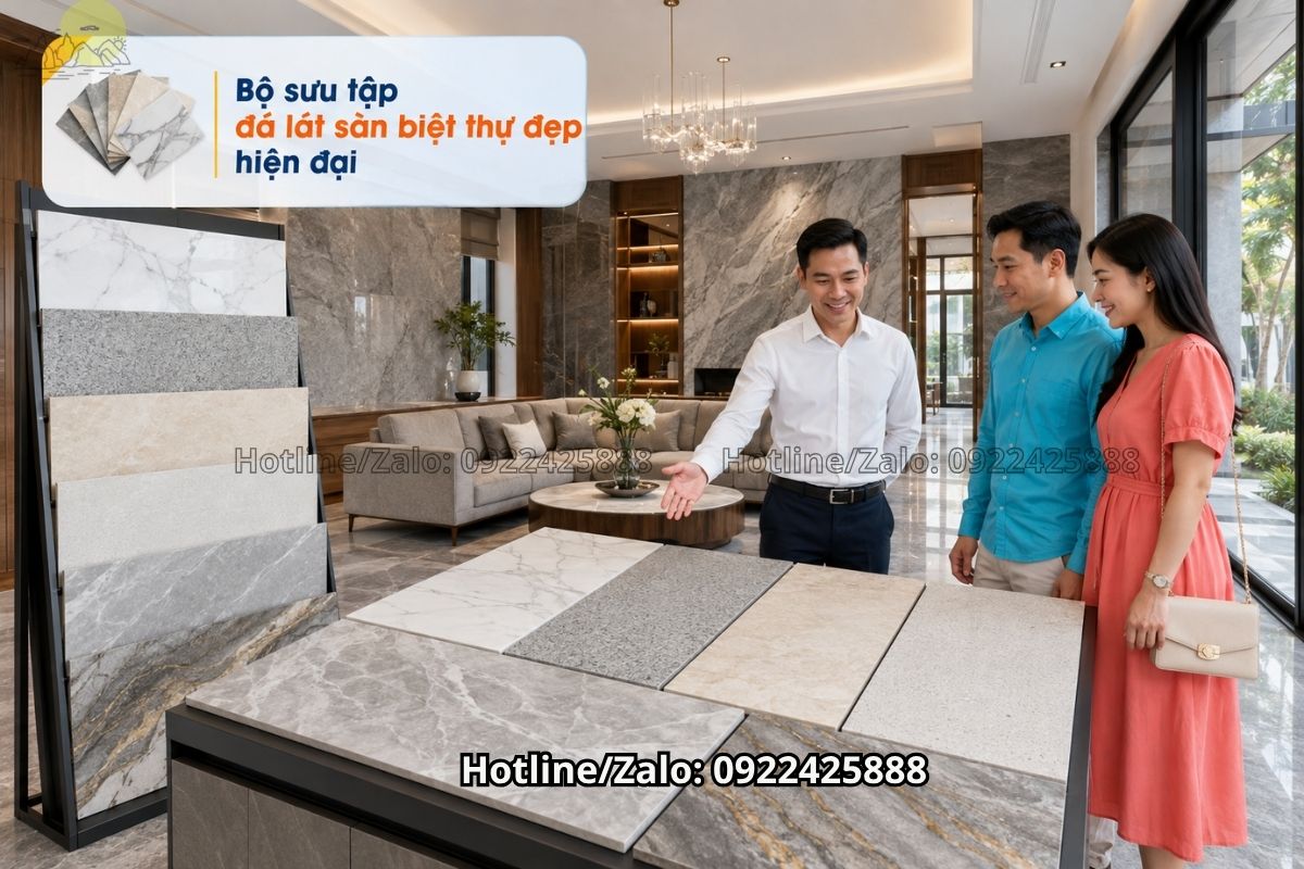 Đá lát sàn biệt thự với đá granite đá marble và đá nung kết cao cấp