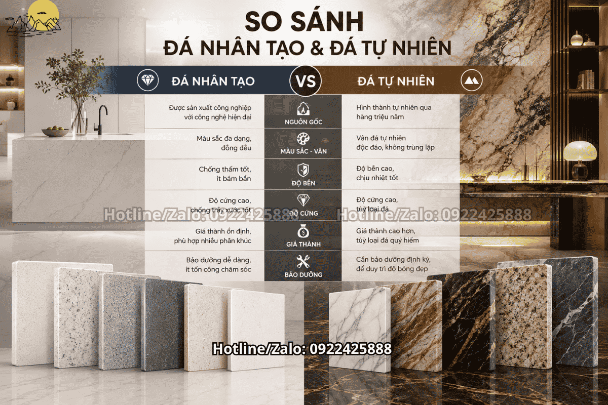 So sánh đá nhân tạo và đá tự nhiên