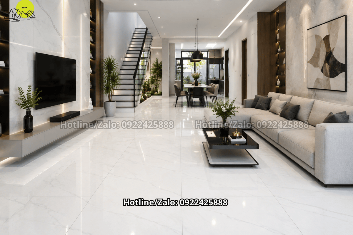 Sàn nhà phố lát đá nhân tạo màu trắng hiện đại