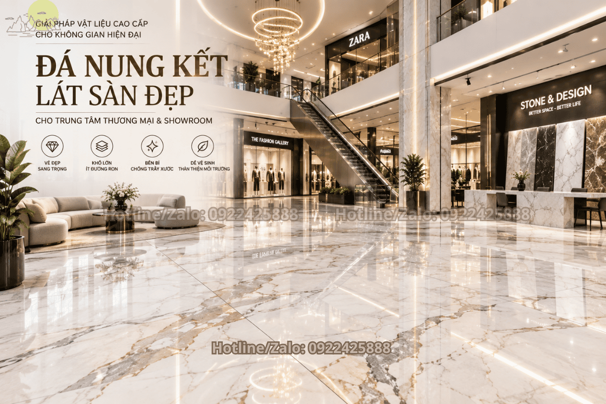 Đá Lát Sàn Đẹp bằng đá nung kết cho trung tâm thương mại và showroom