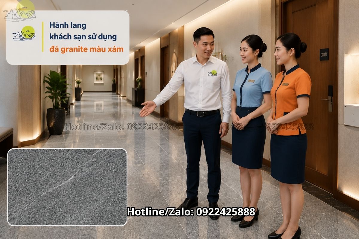 Đá granite xám lát sàn khách sạn bền đẹp cho khu vực hành lang