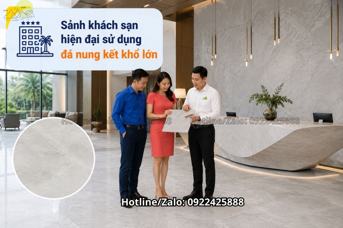 Đá nung kết khổ lớn lát sàn khách sạn phong cách hiện đại