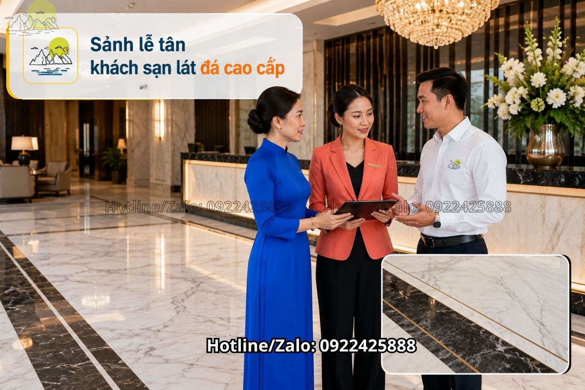 Đá lát sàn khách sạn khu vực lễ tân sang trọng hiện đại