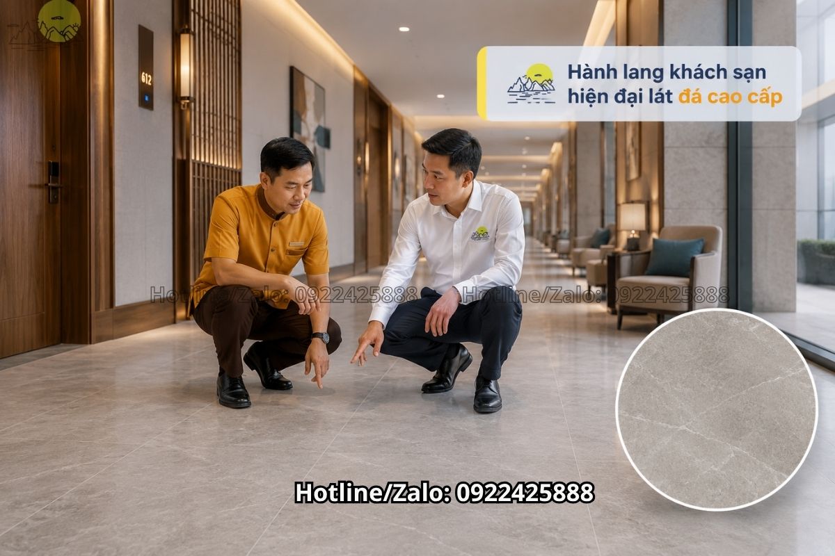 Đá lát sàn khách sạn hành lang đẹp hiện đại sang trọng