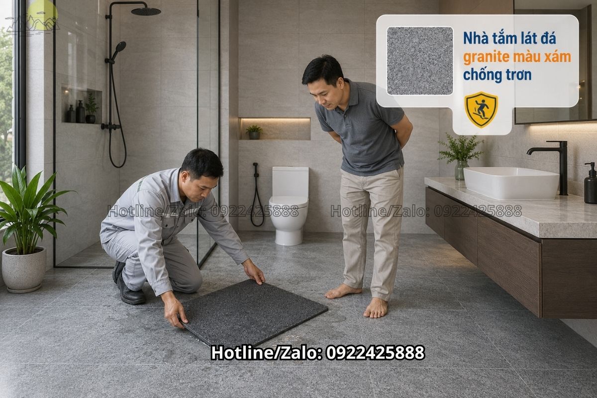 Đá marble vân mây tự nhiên lát sàn nhà tắm cao cấp
