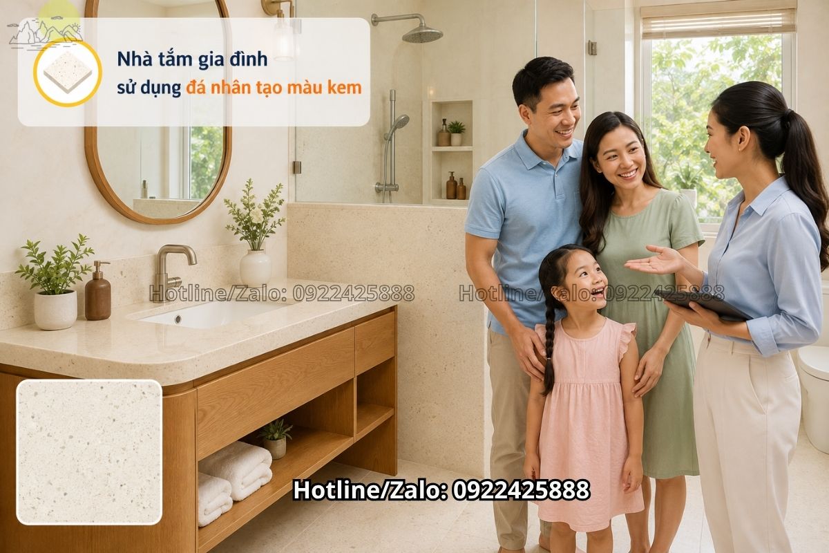 Đá tự nhiên màu be lát sàn nhà tắm sang trọng gần gũi