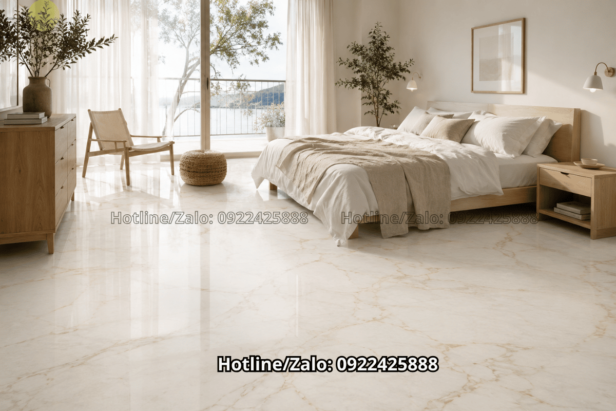Phòng ngủ tân cổ điển lát đá marble vân tự nhiên