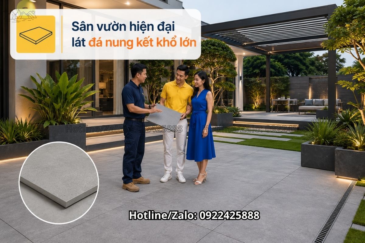 Đá nung kết khổ lớn lát sàn sân vườn phong cách hiện đại