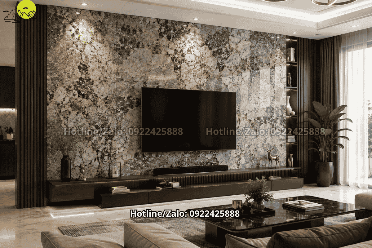 Ốp Tường Đẹp bằng đá granite phòng khách sang trọng