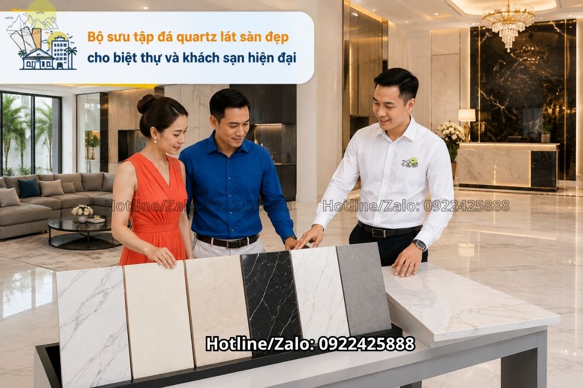 Đá quartz lát sàn đẹp cho biệt thự khách sạn và công trình hiện đại cao cấp