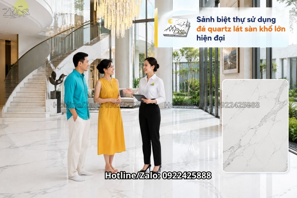 Đá quartz lát sàn khổ lớn cho sảnh biệt thự hiện đại cao cấp