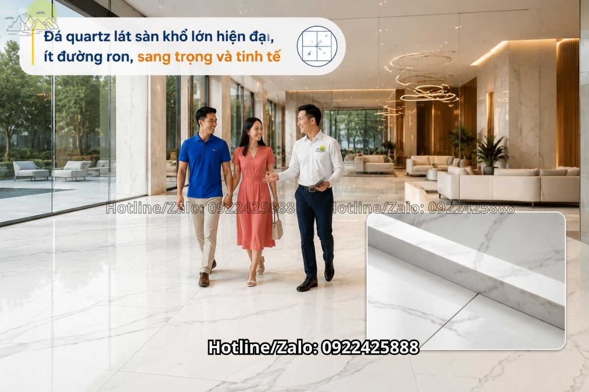 Đá quartz lát sàn khổ lớn hiện đại ít đường ron sang trọng và tinh tế