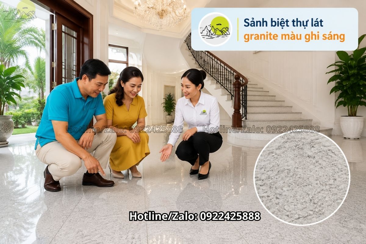 Granite lát sàn sảnh biệt thự màu ghi sáng cao cấp