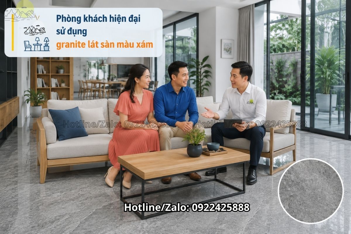Granite lát sàn phòng khách hiện đại màu xám sang trọng