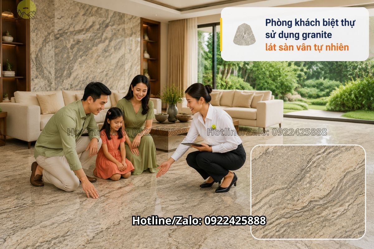 Ganite lát sàn phòng khách biệt thự vân đá tự nhiên đẹp hiện đại