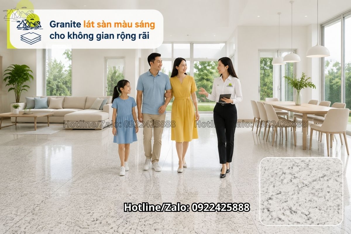 Granite lát sàn màu sáng tạo cảm giác rộng rãi và sạch sẽ