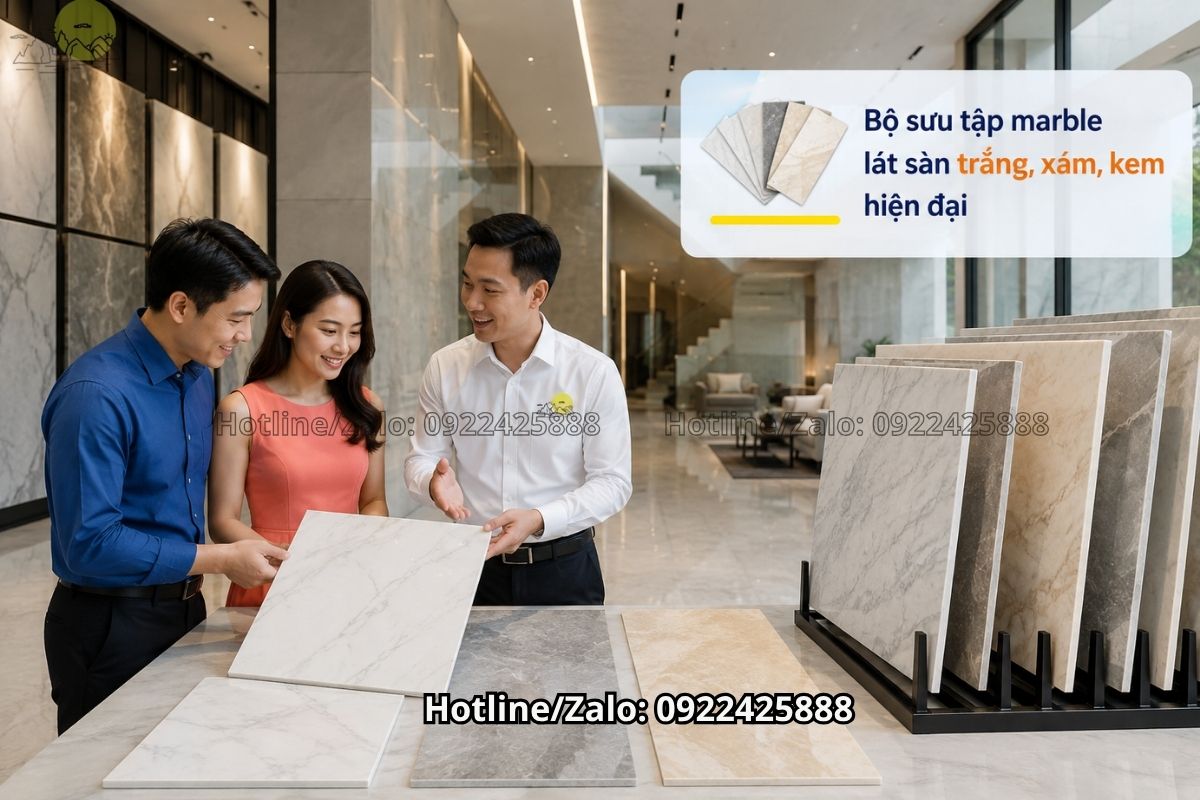 Marble lát sàn trắng xám kem được ưa chuộng cho biệt thự hiện đại