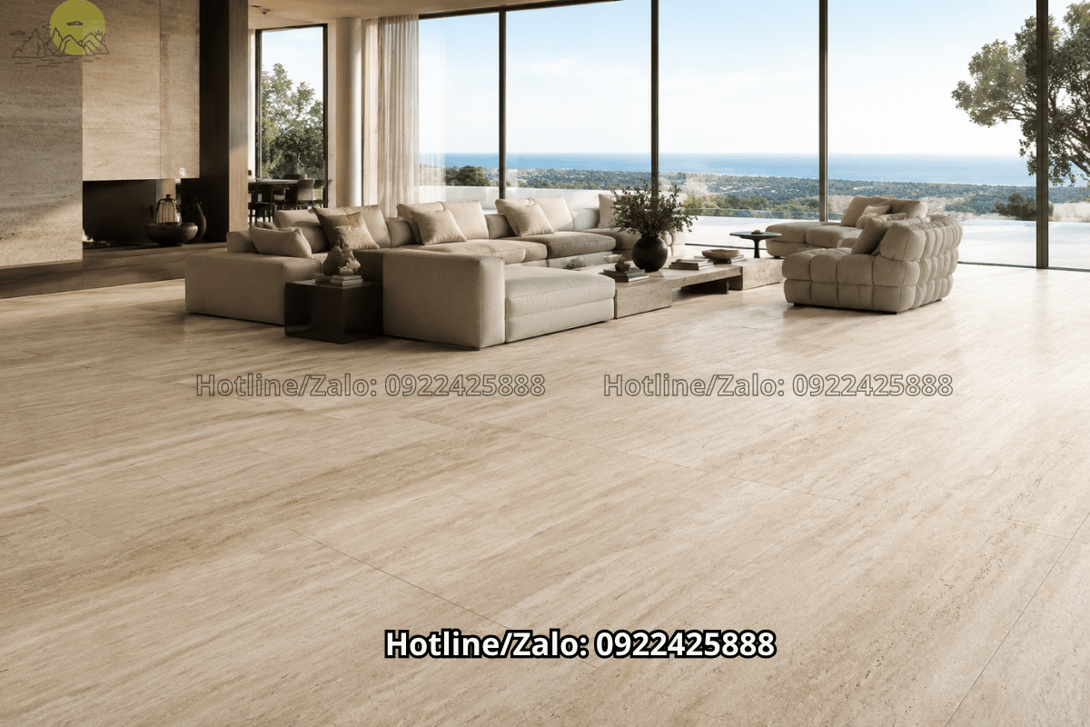 Travertine lát sàn khổ lớn cho phòng khách sang trọng