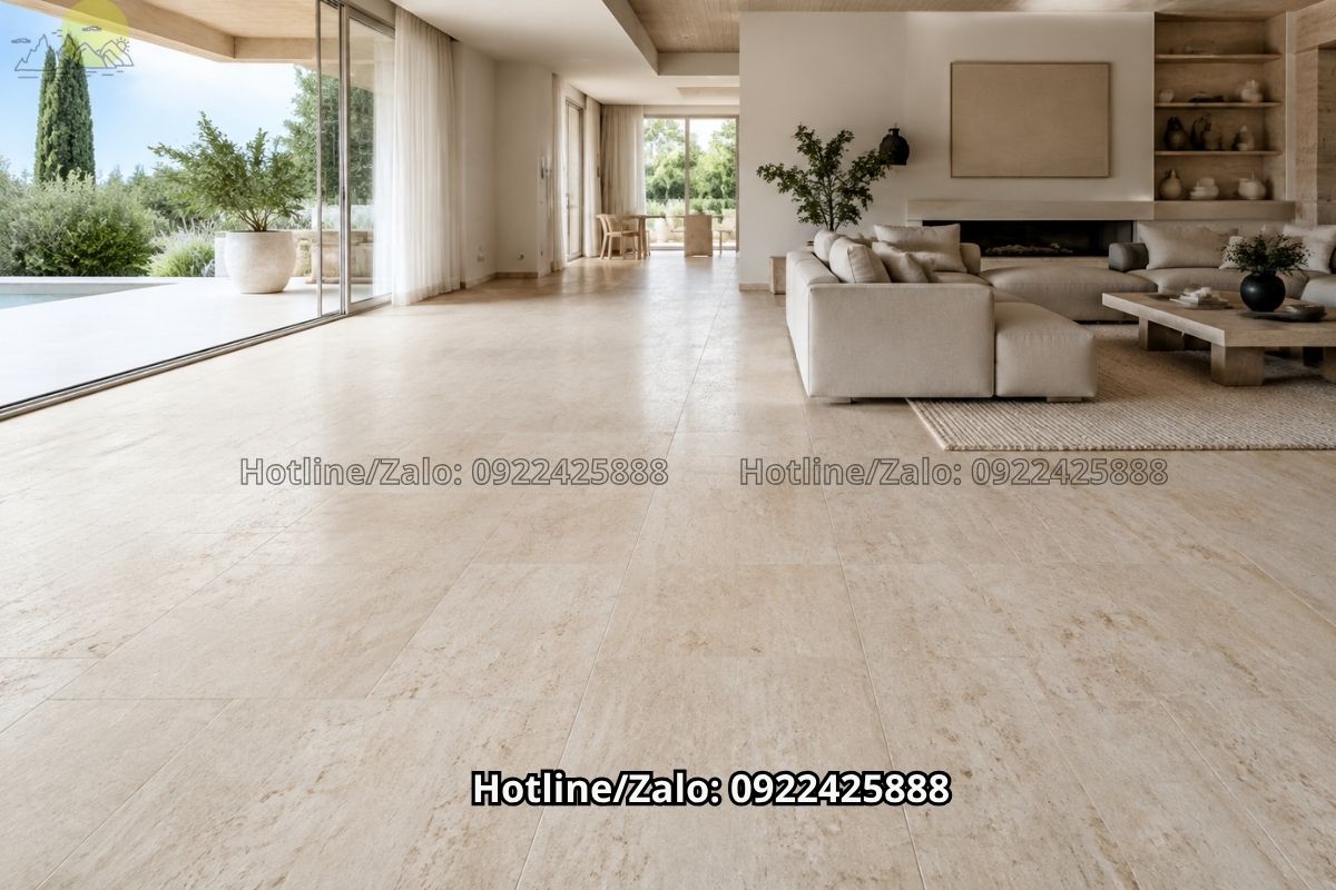 Travertine lát sàn màu sáng tạo cảm giác rộng và thoáng