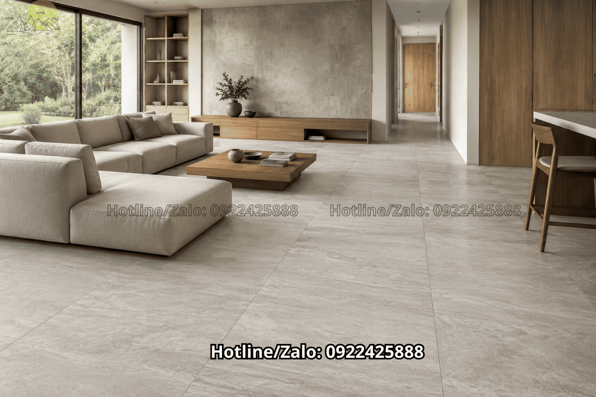 Travertine lát sàn màu xám nhạt cho nội thất hiện đại