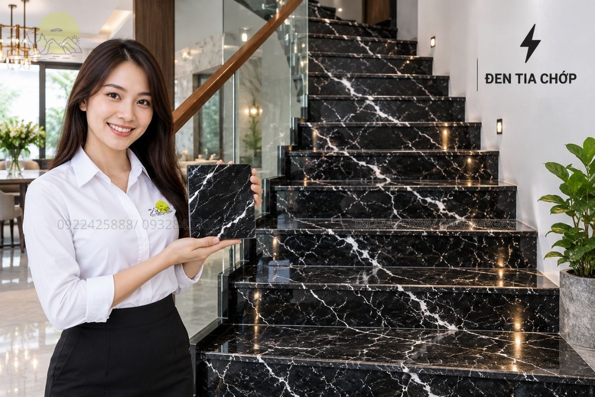 Cầu thang marble Đen Tia Chớp.