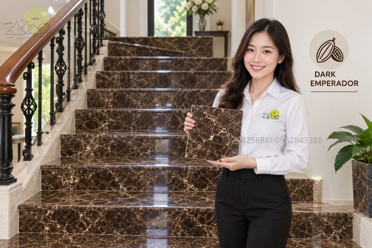 Cầu thang đá nâu Dark Emperador.